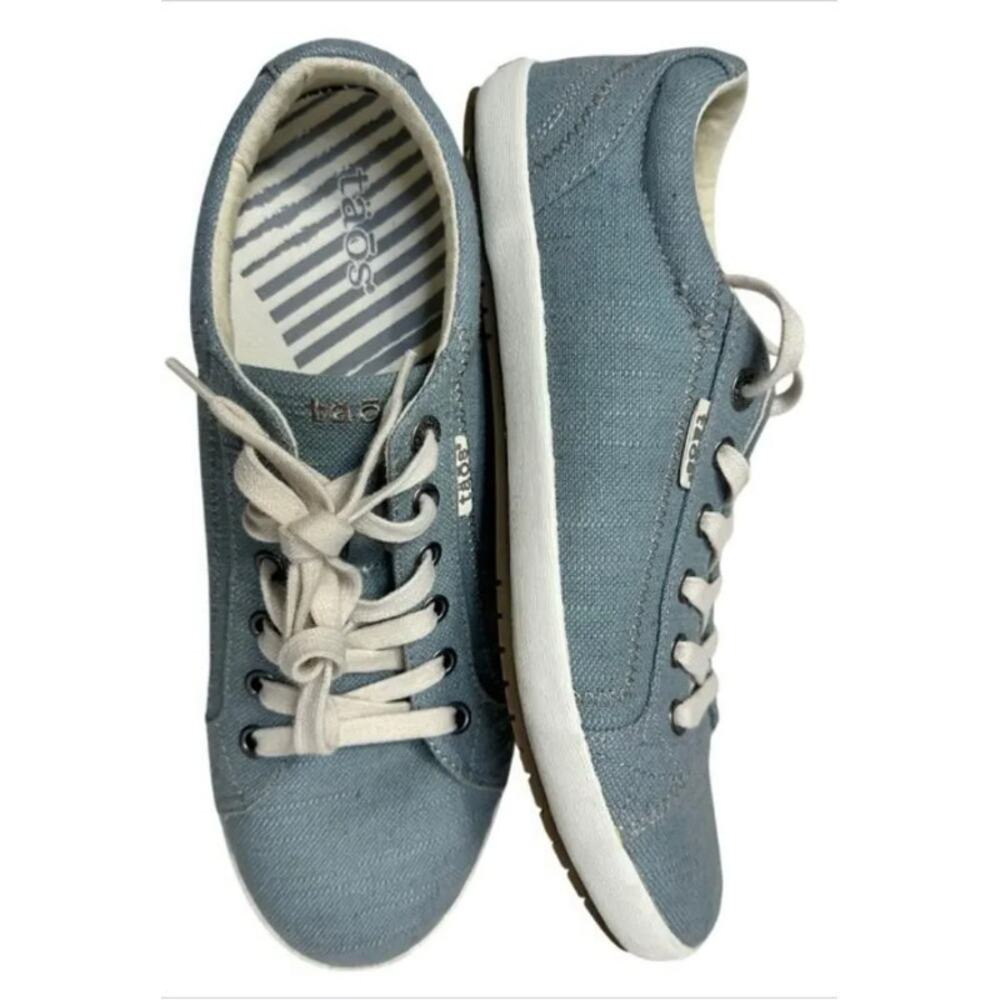 Taos Star Women's Canvas Sneaker 9.5 Lake Blue Removable Footbed Lace Up Coastal